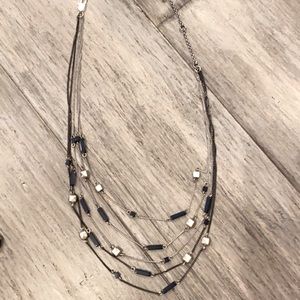 5 strand blue and silver beaded necklace